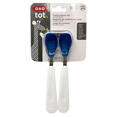 OXO tot 矽膠湯匙組-海軍藍, 適合6個月以上寶寶, 柔軟矽膠匙面, 扁平匙面設計, 1組