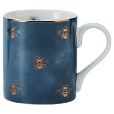 MIKASA 金邊瓷製馬克杯 280ml, 1個, 藍境金蜂 深藍色