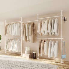 Liwoo 耐重衣架 五層 多功能掛架 套組, 白色