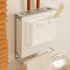 沐慕家居 多功能壁掛餐具收納架 刀器架 23 x 20.2 x 5.7cm + 磁吸筷架 10.8 x 14.9 x 5.2cm, 白色 + 銀色, 1組