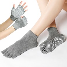 PORA BELLA 瑜珈手套普拉提襪健身套組 YS001, 全指灰色, 1組