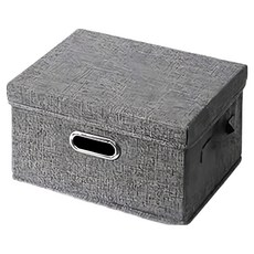 收納部屋 金屬把手棉麻整理盒 小 14L，可折疊帶蓋收納箱，深灰色, 32 x 24 x 18cm, 1個