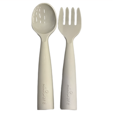 Miniware My First! 叉匙組 - 100%植物萃取天然聚乳酸餐具, 湯匙+叉子, 芝麻灰, 1組