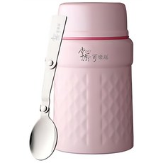 Hi CHEF 掌廚 可樂膳 316不鏽鋼真空悶燒罐 滿水容量 含折疊式湯匙 可放置醬菜、醬料, 粉色, 670ml, 1個