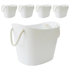 Hachiman Kasei 八幡化成 棉繩收納籃 耐熱-20度C~70度C, S 含棉繩(25 x 21 x 22.5cm)+底部(21.5 x 15.5cm), 白色, 5個