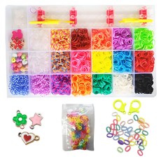 Jaemijon 彩色橡皮筋編織手環DIY套組 + S型扣環100入 + 吊飾3入 + 手繩製作套組, 1組, 多色