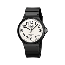 SKMEI 時刻美 簡約大數字防水石英錶 禮盒裝, 50米生活防水, ABS錶殼, TPU錶帶, 黑殼白面