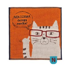 kUSUgURU JAPAN 日本眼鏡貓 NEKOZAWA貓澤系列 絨毛刺繡提花手帕 推眼鏡款