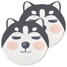 FEEPOP 硅藻土吸水杯墊 Set 隔熱/吸水 動物造型, 印花 造型 哈士奇 黑色 + 白色, 2個