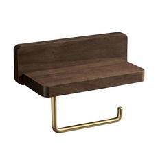 KOTI日安生活 實木黃銅無痕免釘膠免打孔壁掛式捲筒衛生紙架 短款 - 黑胡桃木, 1個