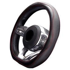 ANBORTEH 安伯特純正牛皮D型方向盤套 眼鏡蛇的崛起 握把止滑 高韌性 高耐磨 透氣吸汗 黑色, M(37~39cm)