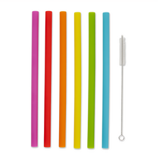 AHOYE 矽膠環保吸管 附清潔刷, 1組, 6支
