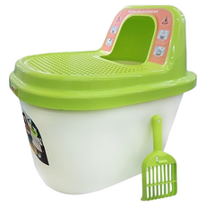 Dr.LeE 蹲式型馬桶貓砂盆 封閉式貓砂盆 綠色 適用於6公斤以下的貓, 57 x 40 x 53cm 口徑17cm, 1入