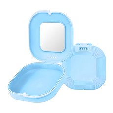 新款 馬卡龍色 磁吸款 外出透氣攜帶盒 有鏡 矯正牙套 透明牙套 活動適用假牙, 藍, 1個