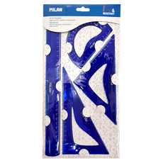 MILAN 超Q彈防斷性學習量尺組合包 30cm長尺 + 三角板 2個 + 量角器, 藍色, 1組