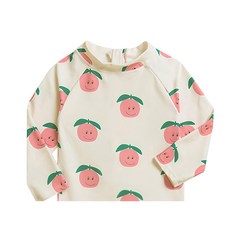 愛北鼻 寶寶連體泳衣 附遮陽帽, 6碼, 淺黃粉蘋果