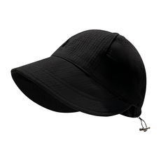 QIDINA 華夫格鴨舌帽 寬簷遮陽 鬆緊自由調整, 黑色, F