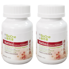 BioOne 碧而優 納豆紅麴膠囊食品 每顆含納豆激酶 4000 FU 添加莫那可林 K 4.8mg 非基改大豆發酵製造, 30顆, 18g, 2罐