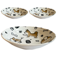 Ciao Li 僑俐餐瓷 柴犬6深盤 日本製, 黑色/黃色/白色, 3 件組圓盤, 3個