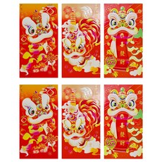摩達客 農曆春節開運 文創舞獅拜年設計藝術招財紅包袋 尺寸約17x9cm 高級藝術紙類, 6個