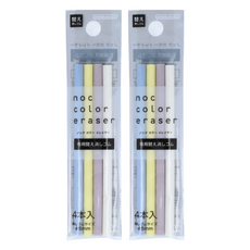 sun-star noc color eraser 按壓出芯專用替換橡皮擦 4件組, 橡皮擦/TPR熱塑性彈性體橡膠, 秋黃色, 2包
