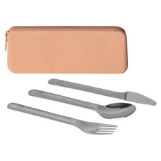 Citron 小檸檬 兒童餐具隨行組 304不鏽鋼餐具, 刀 + 叉 + 湯匙 + 多功能矽膠袋, 浪漫粉, 1組