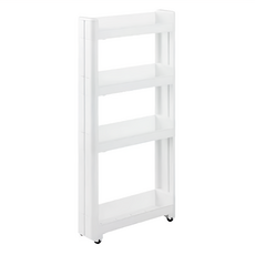 FUDOGIKEN 不動技研 日本製細縫置物架 附輪 W100 55-4段, 55 x 10.5 x 88.5cm, 白色, 1個