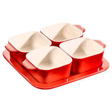 Staub 方形陶缽烤盤 易於清潔的塗層設計 雙把設計, 櫻桃紅, 1組