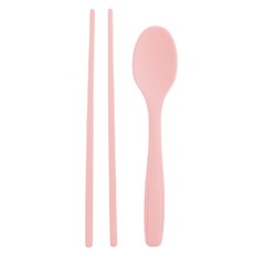 Pomier 鉑金矽膠餐具組 21.5cm, 1組, 湯匙 + 筷子 + 收納盒, 豆沙粉