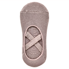 NicoFun 愛定做 加厚毛巾底芭蕾舞鞋防滑瑜珈短襪 女襪 彈力交叉帶, 22~24.5cm, 灰紫