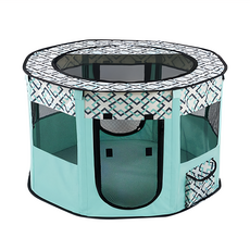 毛小孩星球 圓形摺疊寵物圍欄帳篷, L, 綠色格子, 1個