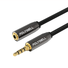 POLYWELL 寶利威爾 公對母 3.5mm 立體聲音源延長線, PW15-W52-B122, 黑色, 1條