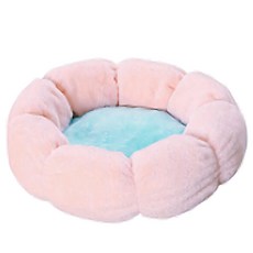 寵物星樂園 舒柔花朵寵物睡墊 多種款式 棉絨圓窩 保暖窩 睡窩 舒眠窩 圓窩 寵物保暖窩 狗窩 貓窩狗保暖窩, 粉配藍, 1個
