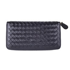 羊皮手工編織拉鍊小長夾女夾, 黑色, 8卡片位, 1隔層袋, 17.6 x 2.3 x 9.2cm