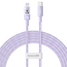 Baseus 倍思 透明CD系列 Type-C-Lightning 20W 快速充電線, 2m, 星雲紫, 1條