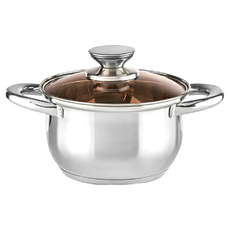 MUHLER 附蓋不鏽鋼雙耳湯鍋 1.6L 201不鏽鋼 玻璃, 26cm, 棕色, 1個