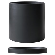 KOTI 日安生活 莫蘭迪色陶瓷花盆 圓筒形 附底盤, 黑色, 1個