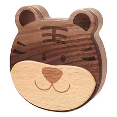 MUSOR 12生肖胎毛乳牙收藏盒, 胡桃木製作, 磁吸開口, 專屬牙槽, 虎, 115 mm x 125 mm