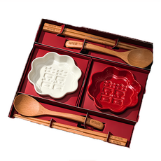 Mao's樂陶陶 花見囍囍 顯影醬油碟禮盒組 28 x 28 x 3.5cm, 白囍 + 紅囍, 1組