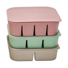 MODU'I BLUEMAMA 矽膠嬰兒副食品分裝盒3件組, 米色 + 薄荷綠色 + 粉紅色, 1組