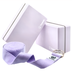 Tumaz 月熊 EVA瑜珈磚繩組, 50D硬度 軟硬適中 止滑減震 環保安全, 瑜珈磚22.5 x 14.5 x 7.5cm + 瑜珈繩300cm, 迷霧, 1組