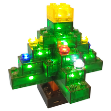 LIGHT STAX 小顆粒系列 歡樂桶 6段聲控底座 29塊 6歲以上 帶LED燈, Crystal X'mas Tree 晶耀聖誕樹 綠色, 1組