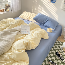 精選洛卡棉薄被套 柔軟親膚 耐水洗 抗皺 淡黃色, 香蕉藍莓 淡黃色