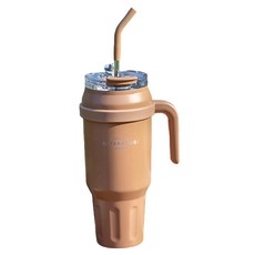 Sitarayuri 高顏值磨砂握把冰霸杯 304不鏽鋼內膽, 咖啡色, 1.4L, 1個