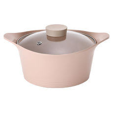 NEOFLAM 台灣原廠公司貨 BELA PINK系列 雙耳湯鍋 + 玻璃蓋, 24cm, 蜜桃雪酪, 1個