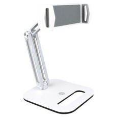 aibo 穩 360度旋轉鋁合金折疊桌面手機平板支架, 適用於4~13吋手機平板, 加重底座不易傾倒, 銀白色, 1個