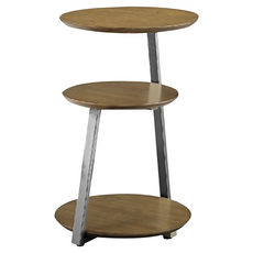 Hampton 漢汀堡 萊頓三層圓茶几, 全實木桌面, 鐵製桌腳, 桌面可無線充電, 銀灰色, 1個