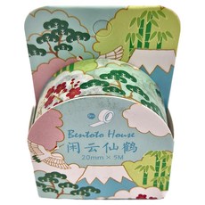 Bentoto House 本朵愛舍 日式和風和紙膠帶 20mm x 5m ,閑雲仙鶴,3個