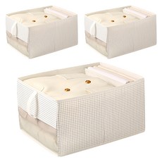 小麥購物 大容量布藝衣物折疊收納盒 38L L2393, 米白色, 3個