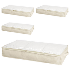 YOUFONE 麻棉布透視款衣物棉被收納袋 床底收納, 74 x 45 x 19cm, 米白, 4個